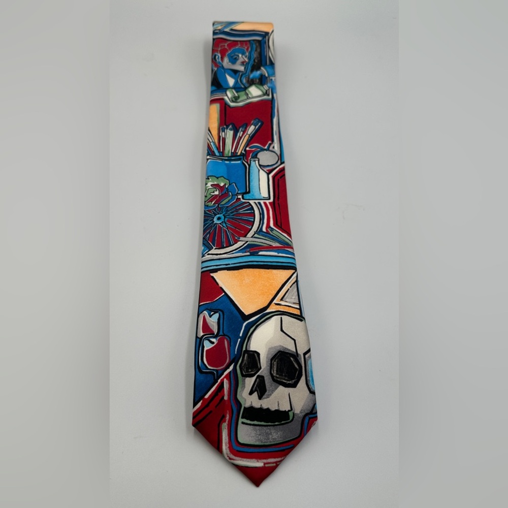 Cremieux Colorful 100% Silk Artsy Skull Tie Made in Italy